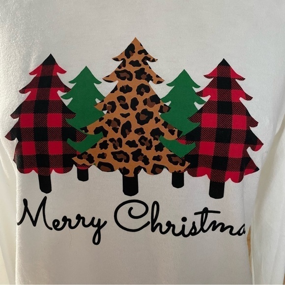 Modern Canvas long sleeve white Christmas Holidays Shirt Christmas Trees Small - Picture 4 of 8